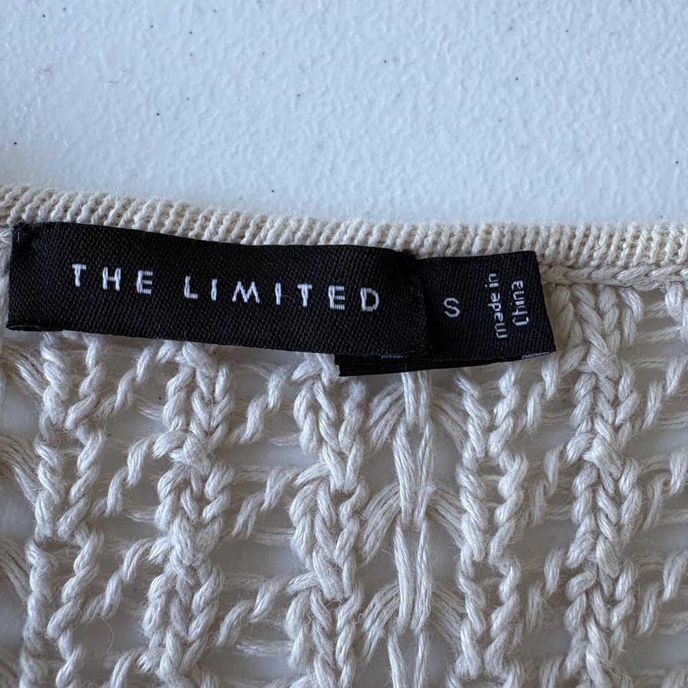The Limited Small Linen Open Knit Crochet Cream Shirt Sleeve Sweater Boho Beach‎ - Picture 2 of 13